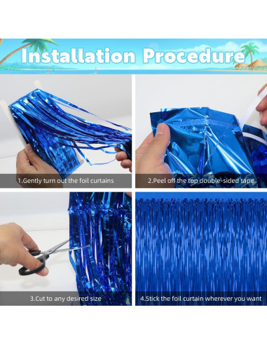 Paquete de 3 Cortinas de Foil Azul LULEEYANG 1x2m Decoración Fiesta
