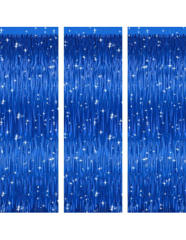 Paquete de 3 Cortinas de Foil Azul LULEEYANG 1x2m Decoración Fiesta