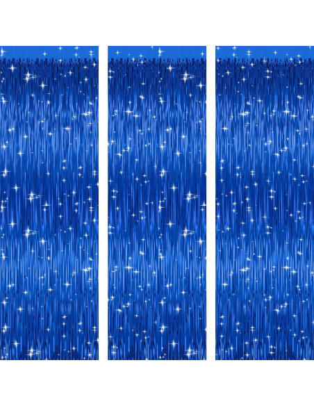 Paquete de 3 Cortinas de Foil Azul LULEEYANG 1x2m Decoración Fiesta