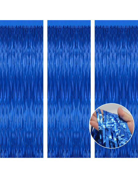 Paquete de 3 Cortinas de Foil Azul LULEEYANG 1x2m Decoración Fiesta