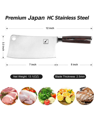 Cuchillo Cleaver Imarku 17.78 cm Acero Inoxidable SUS440A