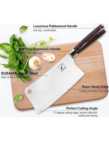 Cuchillo Cleaver Imarku 17.78 cm Acero Inoxidable SUS440A