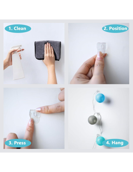 100 Clips Transparentes MOVELYST con 120 Tiras Adhesivas