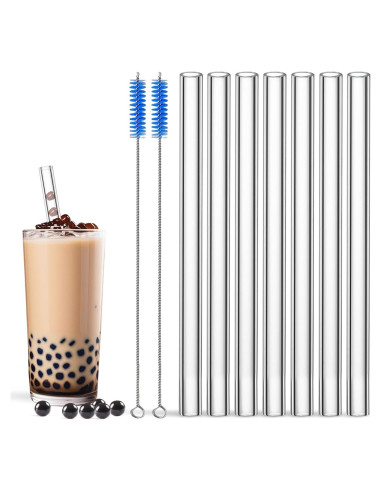 Popotes de Vidrio Reutilizables LIFEHIM 25 cm Anchos 14 mm