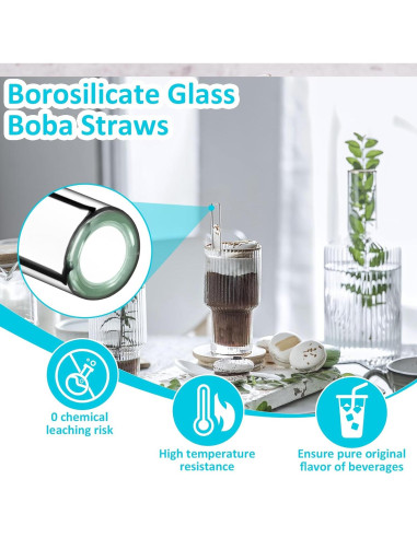 Popotes de Vidrio Reutilizables LIFEHIM 25 cm Anchos 14 mm