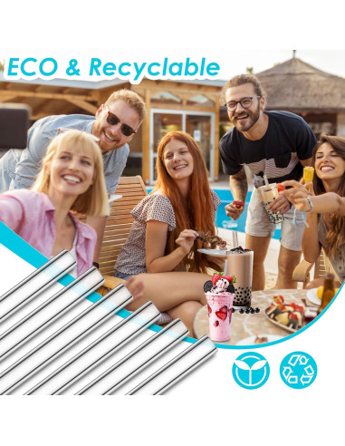 Popotes de Vidrio Reutilizables LIFEHIM 25 cm Anchos 14 mm