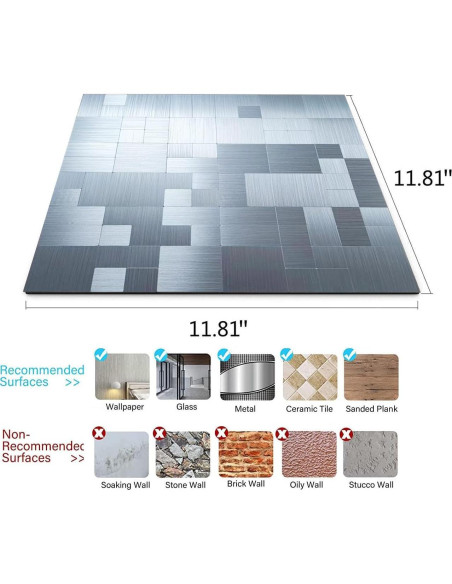 Azulejo Mosaico Autoadhesivo Weimeisc 30x30 cm Acero Inoxidable