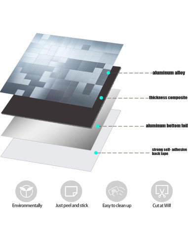Azulejo Mosaico Autoadhesivo Weimeisc 30x30 cm Acero Inoxidable