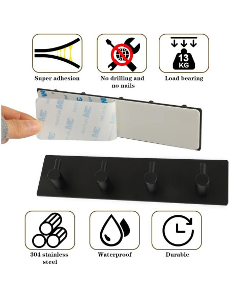 Soporte de Llaves Picowe Negro 4 Filas Acero Inoxidable