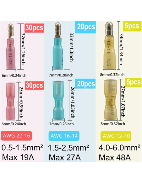 Kit de 110 Conectores de Cable de Bala Termoretráctiles Feggizuli