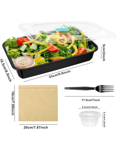 Contenedores de Comida Reutilizables Kapawze 38 oz 92 Pcs