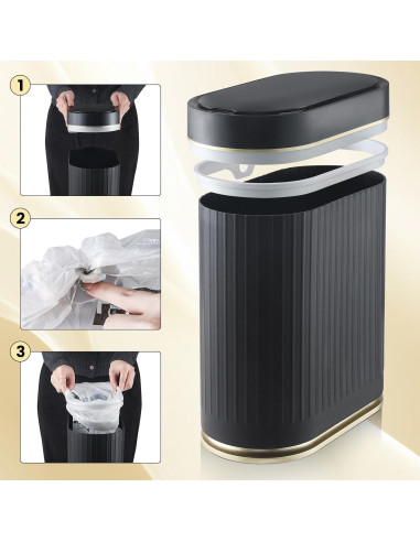 Papelera de Baño ELPHECO 7.5L Sensor Movimiento Negro-Dorado