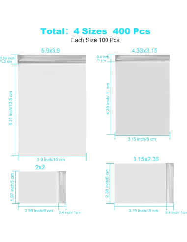 400 Bolsas de Plástico Reutilizables VOPTON 4 Tamaños 15x10cm