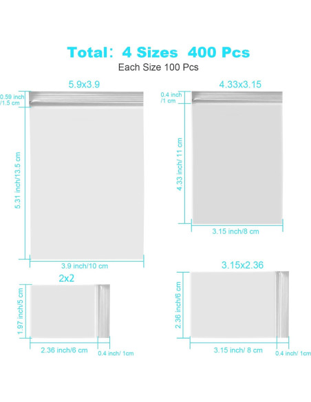 400 Bolsas de Plástico Reutilizables VOPTON 4 Tamaños 15x10cm