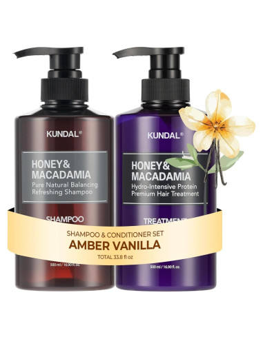 KUNDAL Champú y Acondicionador Vainilla Ámbar 500 ml - Hidratante