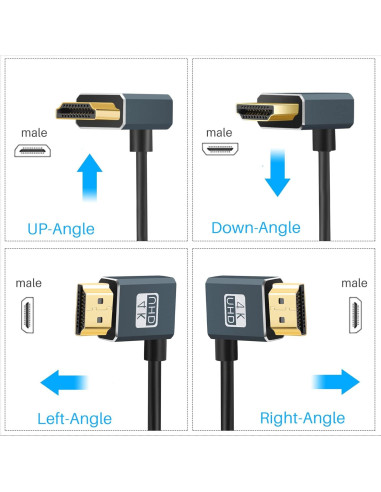 Cable HDMI Flexible Twozoh 0.3m 90 Ultra Delgado 4K 60Hz