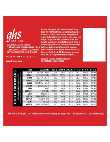 Cuerdas de guitarra eléctrica GHS Boomers GBM 11-50 acero niquelado
