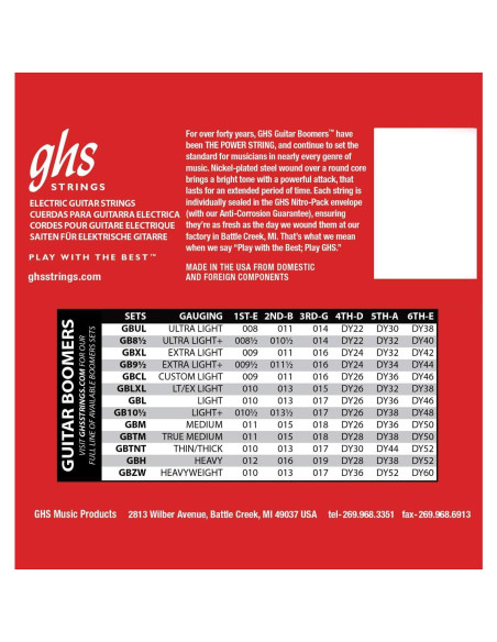 Cuerdas de guitarra eléctrica GHS Boomers GBM 11-50 acero niquelado