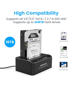 Dock HDD SATA Doble Bahía RSHTECH RSH-DS01 16TB USB 3.0 2