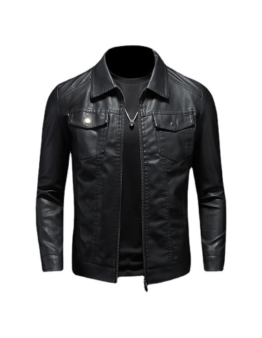Chaqueta de Cuero Sintético para Hombre ZFBAOJT Negra XX-Large