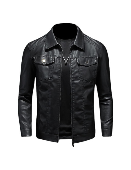 Chaqueta de Cuero Sintético para Hombre ZFBAOJT Negra XX-Large