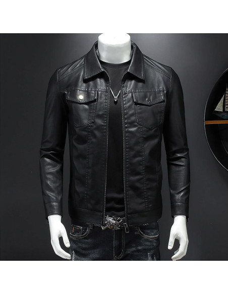 Chaqueta de Cuero Sintético para Hombre ZFBAOJT Negra XX-Large