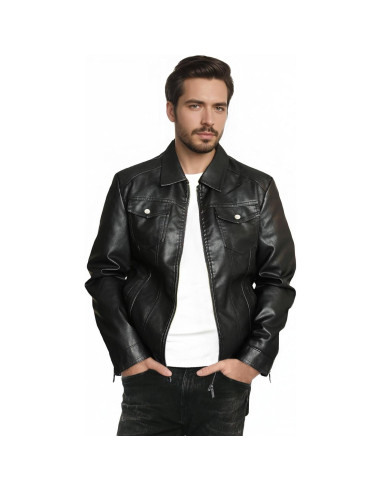 Chaqueta de Cuero Sintético para Hombre ZFBAOJT Negra XX-Large