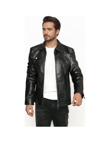 Chaqueta de Cuero Sintético para Hombre ZFBAOJT Negra XX-Large