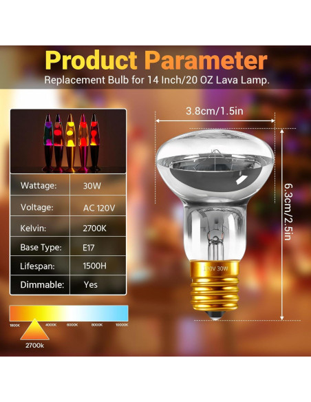 Bombilla de Lava R39 E17 30W Regulable Blanco Cálido 2700K