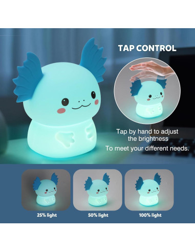 Luz Nocturna Axolote Ollycasa, 7 Colores, Recargable, 11cm