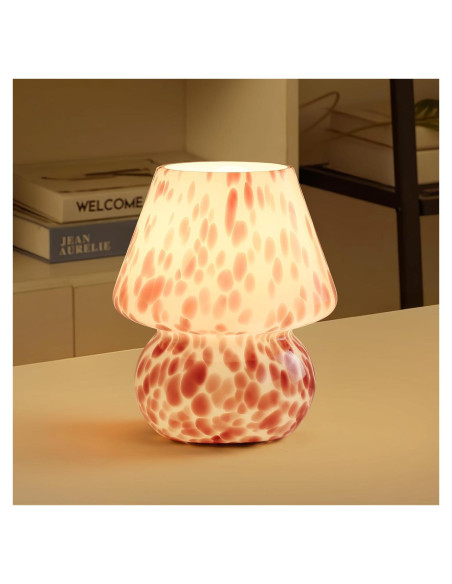 Lámpara de Hongo GEOVANCY Rosa de Vidrio Soplado 20.9cm