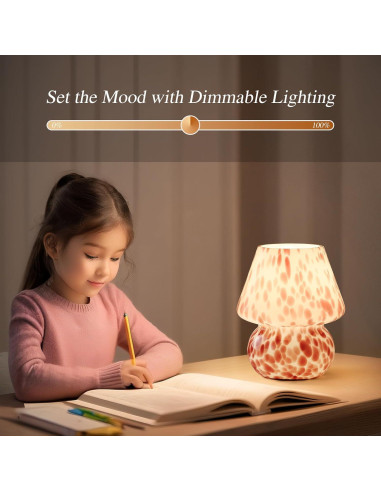 Lámpara de Hongo GEOVANCY Rosa de Vidrio Soplado 20.9cm