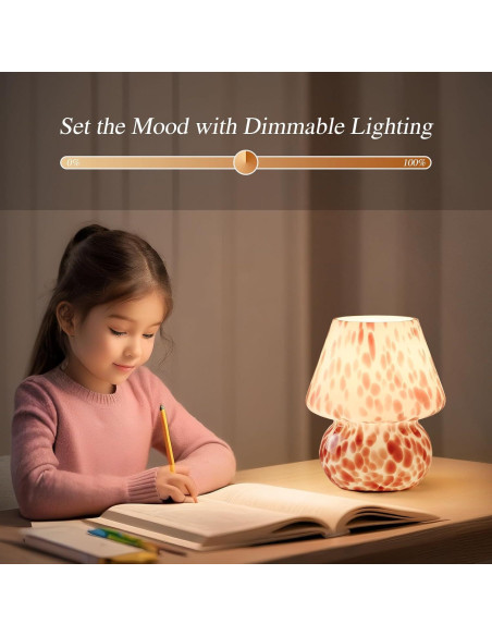 Lámpara de Hongo GEOVANCY Rosa de Vidrio Soplado 20.9cm