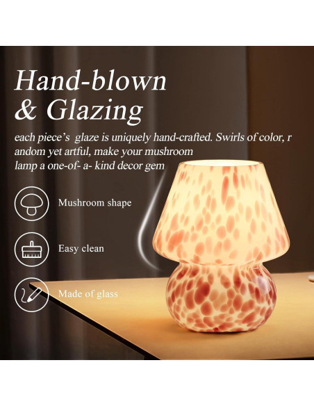 Lámpara de Hongo GEOVANCY Rosa de Vidrio Soplado 20.9cm