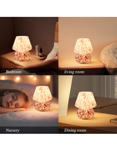 Lámpara de Hongo GEOVANCY Rosa de Vidrio Soplado 20.9cm