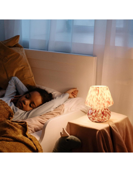 Lámpara de Hongo GEOVANCY Rosa de Vidrio Soplado 20.9cm