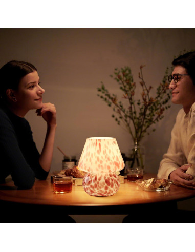 Lámpara de Hongo GEOVANCY Rosa de Vidrio Soplado 20.9cm