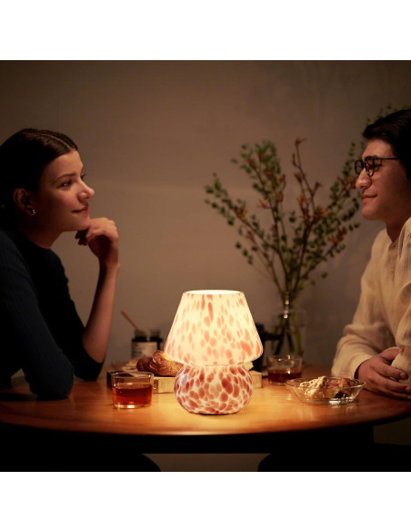 Lámpara de Hongo GEOVANCY Rosa de Vidrio Soplado 20.9cm