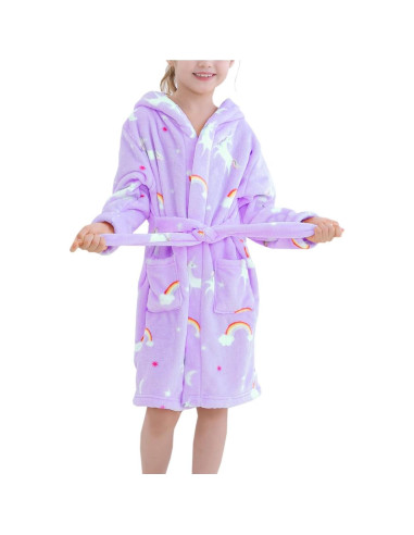 Bata de Baño con Capucha Polar para Niñas 2-12 Años - Púrpura Pony