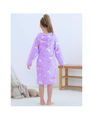 Bata de Baño con Capucha Polar para Niñas 2-12 Años - Púrpura Pony