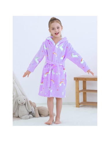 Bata de Baño con Capucha Polar para Niñas 2-12 Años - Púrpura Pony