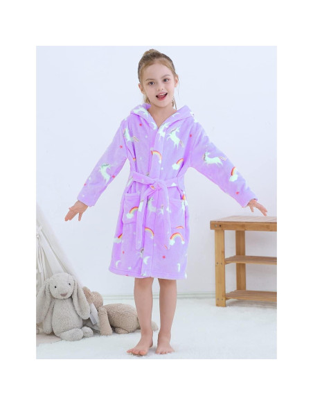 Bata de Baño con Capucha Polar para Niñas 2-12 Años - Púrpura Pony
