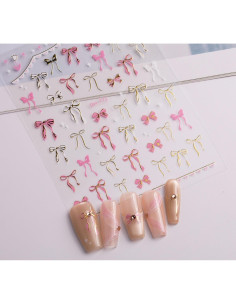 Calcomanías de Uñas 5D Maigitur Lazo Rosa Dorado 2 Hojas 2