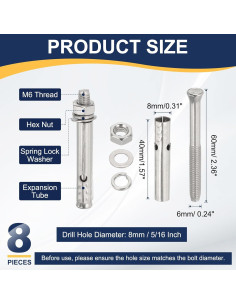 Tornillos de Expansión Acero Inoxidable 304 PATIKIL M6 60mm 8 Pcs 2