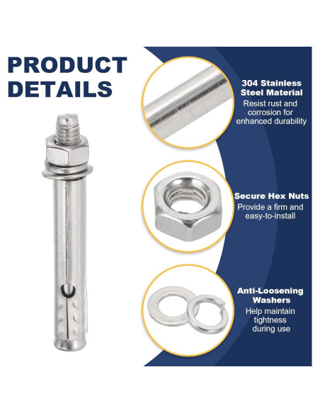 Tornillos de Expansión Acero Inoxidable 304 PATIKIL M6 60mm 8 Pcs