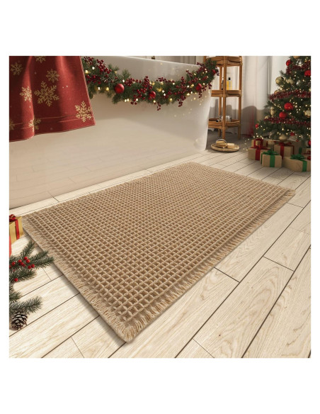 Alfombra de Baño AMOAMI Waffle Antideslizante 46x76 cm Marrón