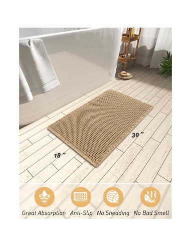 Alfombra de Baño AMOAMI Waffle Antideslizante 46x76 cm Marrón