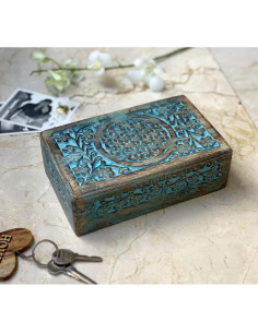 Caja de Joyería Decorativa de Madera Hecha a Mano Azul 2