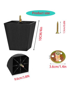 Patas de Muebles Cuadradas Cónicas QuZCarious 10 cm Negras 2