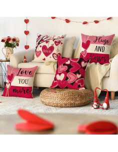 Fundas de Almohada Decorativas AVOIN San Valentín Rosa 45.72 cm - Pack de 4 2